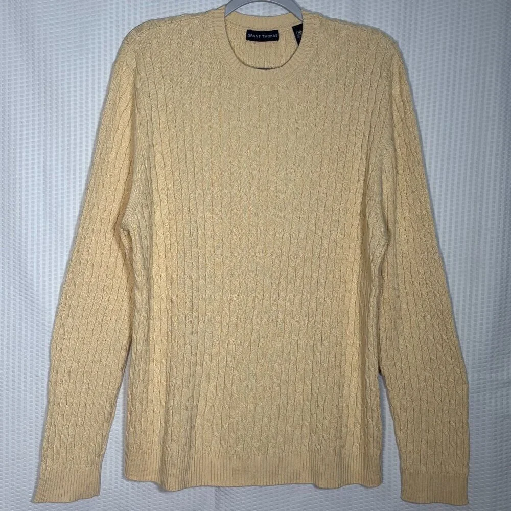 Grant Thomas Mens XL Cable Knit Old Money Sweater Tennis Preppy Academia Layers